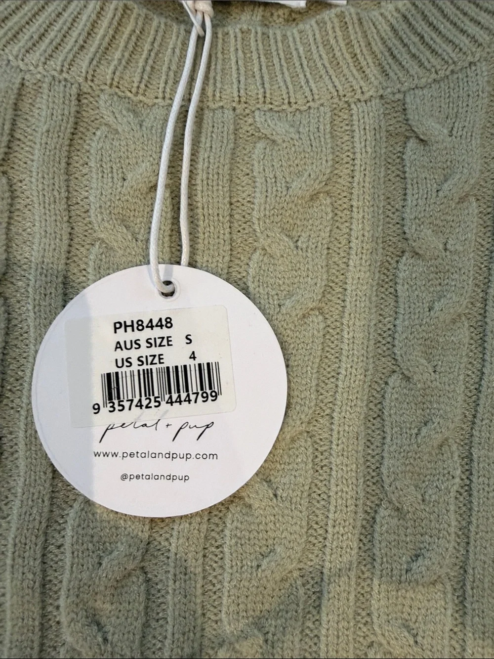 Petal & Pup Sage Green Cable Knit Cropped Sweater Set